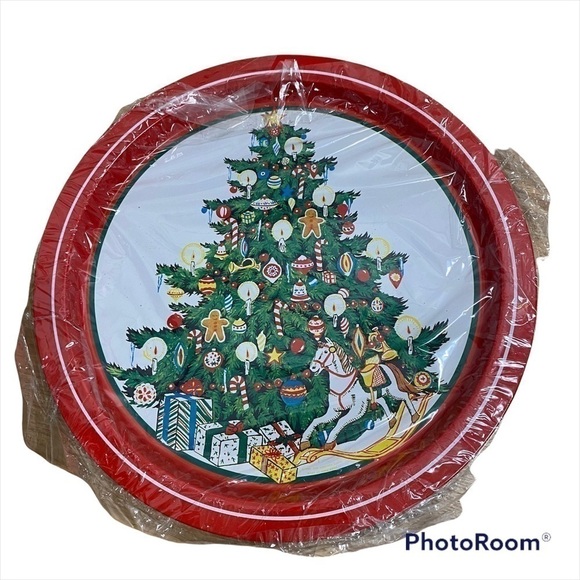 Vintage Metal Christmas Tree Circle Serving Tray NEW 80s 90s - Picture 1 of 4